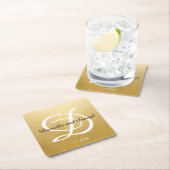 パーソナライズな金ゴールドのグラデーションで白いモノグラムの結婚式 スクエアペーパーコースター (インサイチュ)