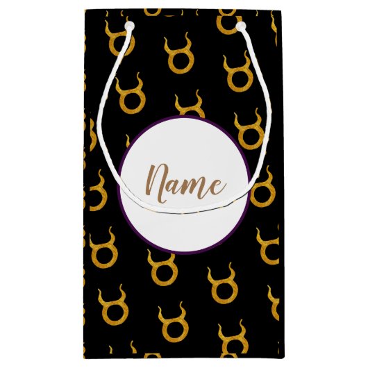 パーソナライズな金ゴールドのトーラスの(占星術の)十二宮図の占星術の印 スモールペーパーバッグ (裏面)