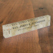 パーソナライズな金ゴールドの十字架像の十字の白の大理石 デスクネームプレート (側面)