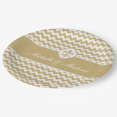 パーソナライズな金ゴールドの白い（紋章の）フラ・ダ・リシェブロン ペーパープレート (アングル)