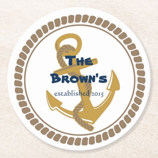 パーソナライズな金ゴールドの航海のなコースター ラウンドペーパーコースター (正面)