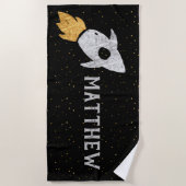 パーソナライズな金ゴールドの黒のロケットの銀製の船 ビーチタオル (正面)