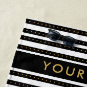 パーソナライズな金ゴールド、白黒ストライプの ビーチタオル (インサイチュ)