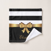 パーソナライズな金ゴールド、黒くはっきりしたなストライプの金弓 バスタオルセット (ウォッシュタオル)