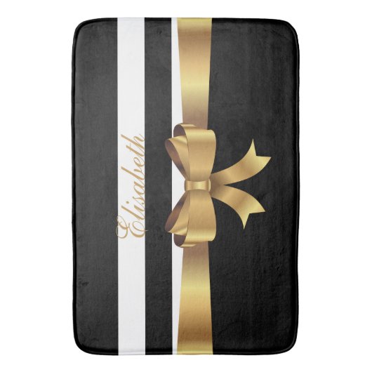 パーソナライズな金ゴールド、黒くはっきりしたなストライプの金弓 バスマット (正面縦)