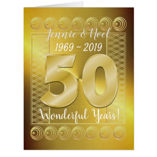 パーソナライズな金結婚式第50記念日カード (正面)