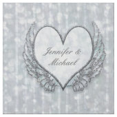 パーソナライズな銀製の天使の翼及びハート ファブリック (クローズアップ)