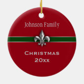 パーソナライズな銀製の(紋章の)フラ・ダ・リのクリスマス セラミックオーナメント (裏面)