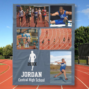 パーソナライズな陸上競技の写真のコラージュの名前 フリースブランケット