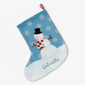 パーソナライズな雪だるまのクリスマスのストッキング ラージクリスマスストッキング (裏面 (吊り時))