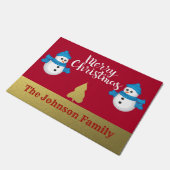 パーソナライズな雪だるまのメリークリスマスの歓迎 ドアマット (アングル)