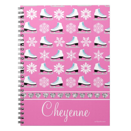 パーソナライズな雪片およびフィギュアスケートパターン ノートブック (正面)
