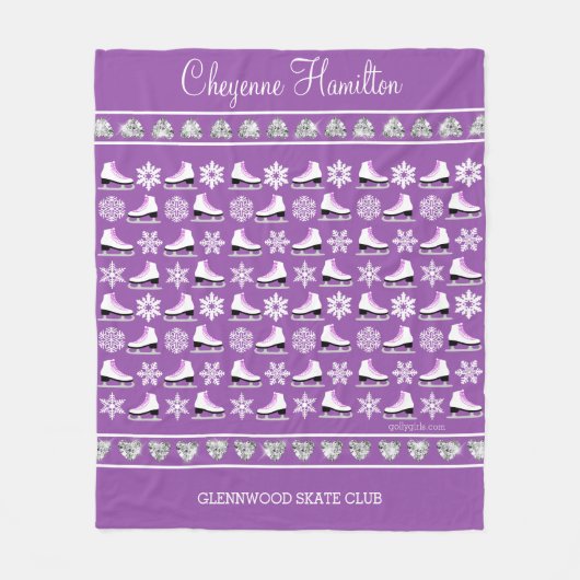 パーソナライズな雪片およびフィギュアスケートパターン フリースブランケット (正面)