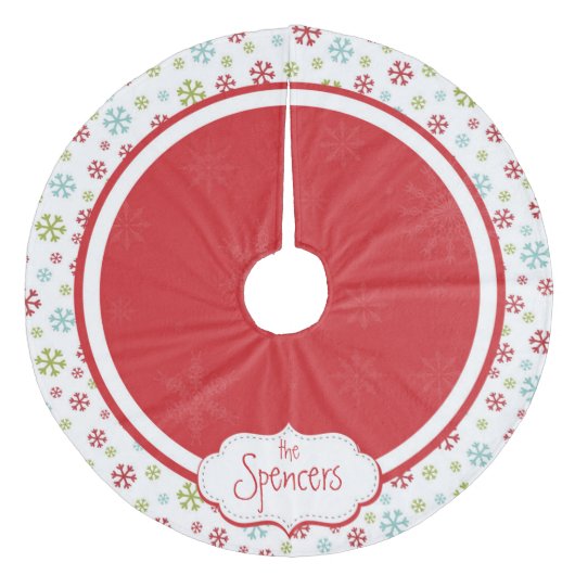 パーソナライズな雪片のクリスマスツリーのスカート フリース ツリースカート (正面)