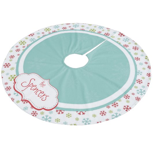 パーソナライズな雪片のクリスマスツリーのスカート フリース ツリースカート (アングル)