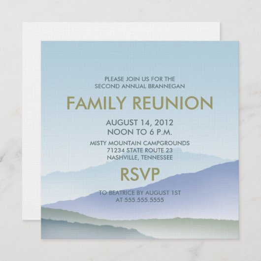 パーソナライズな霧深い山の家族会の招待 招待状 (正面/裏面)