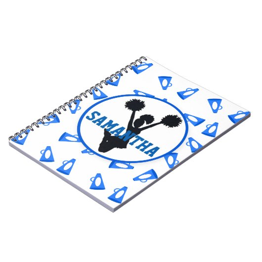 パーソナライズな青いメガホンおよびチアリーダー ノートブック (左側)