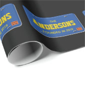 パーソナライズな青および金ゴールドのナンバープレート ラッピングペーパー (ロールコーナー)