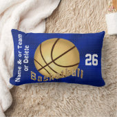 パーソナライズな青および金ゴールドのバスケットボールチームギフト ランバークッション (ブランケット)
