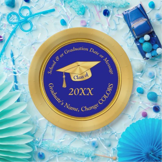 パーソナライズな青および金ゴールドの卒業の紙皿 ペーパープレート (パーティー)