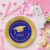 パーソナライズな青および金ゴールドの卒業の紙皿 ペーパープレート (パーティー)