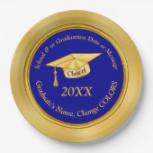 パーソナライズな青および金ゴールドの卒業の紙皿 ペーパープレート (正面)