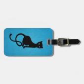 パーソナライズな青く優雅で邪悪な黒猫 ラゲッジタグ (正面横)