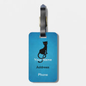 パーソナライズな青く優雅で邪悪な黒猫 ラゲッジタグ (裏面縦)