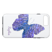 パーソナライズな青及び紫色のグリッターの蝶 Case-Mate iPhoneケース (裏面(横))