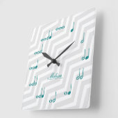 パーソナライズな音楽ノート-ティール(緑がかった色)の青および灰色 スクエア壁時計 (傾斜)
