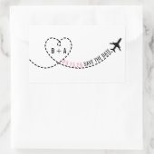パーソナライズな飛行機のルートのモノグラムの結婚式の日付 長方形シール (バッグ)