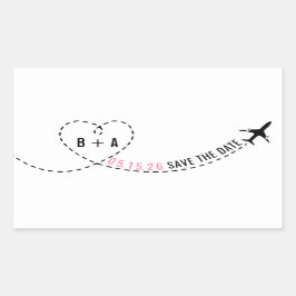 パーソナライズな飛行機のルートのモノグラムの結婚式の日付 長方形シール