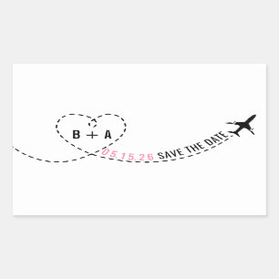 パーソナライズな飛行機のルートのモノグラムの結婚式の日付 長方形シール