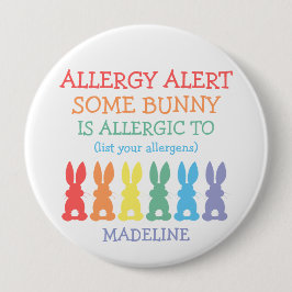 パーソナライズな食物アレルギー警報イースターのウサギの子供 缶バッジ