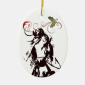 パーソナライズな馬およびヒイラギの休日のクリスマス セラミックオーナメント (正面)