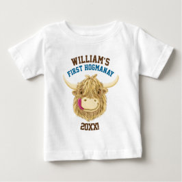パーソナライズな高地牛最初Hogmanay ベビーTシャツ