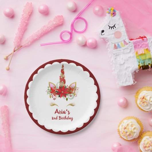 パーソナライズな魔法のクリスマスのユニコーンの誕生日 ペーパープレート (パーティー)