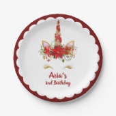 パーソナライズな魔法のクリスマスのユニコーンの誕生日 ペーパープレート (正面)