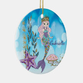 パーソナライズな魔法のグリッターの人魚のオーナメント セラミックオーナメント (右)