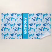 パーソナライズな鮫をくまなく海の深い ビーチタオル (正面)