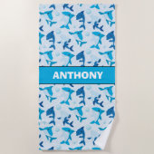 パーソナライズな鮫をくまなく海の深い ビーチタオル (正面)