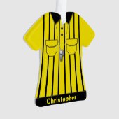 パーソナライズな黄色いサッカーの審判員のユニフォーム オーナメント (正面)