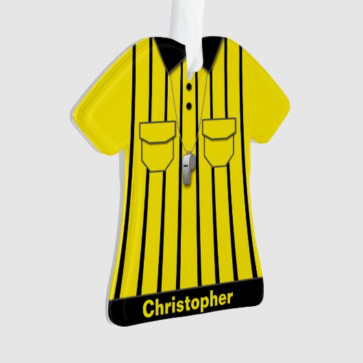 パーソナライズな黄色いサッカーの審判員のユニフォーム オーナメント (正面)