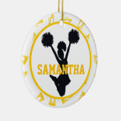 パーソナライズな黄色いメガホンおよびチアリーダー セラミックオーナメント (右)