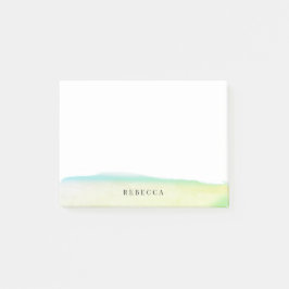 パーソナライズな黄色緑の水彩画のブラシの打撃 ポストイット