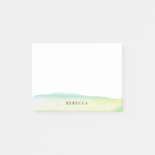 パーソナライズな黄色緑の水彩画のブラシの打撃 ポストイット (正面)