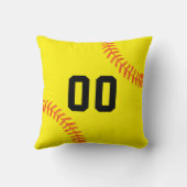 パーソナライズな黒いおよびオレンジソフトボールの枕 クッション (裏面)