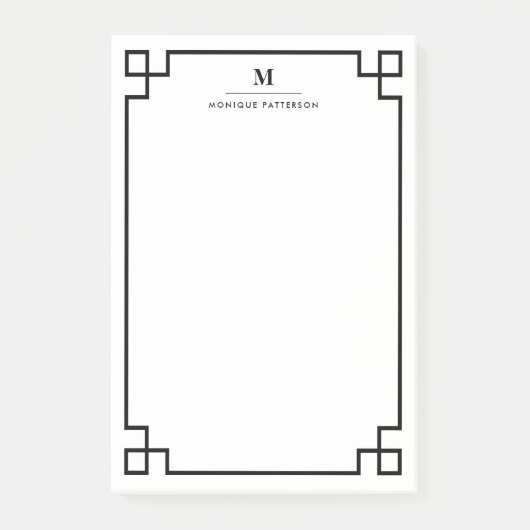 パーソナライズな黒いギリシャ人の鍵のボーダーモノグラム ポストイット (正面)