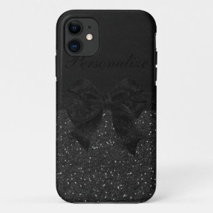 パーソナライズな黒いグリッター及び弓 iPhone 11 ケース