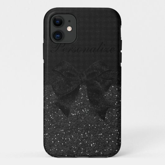 パーソナライズな黒いグリッター及び弓 Case-Mate iPhoneケース (裏面)